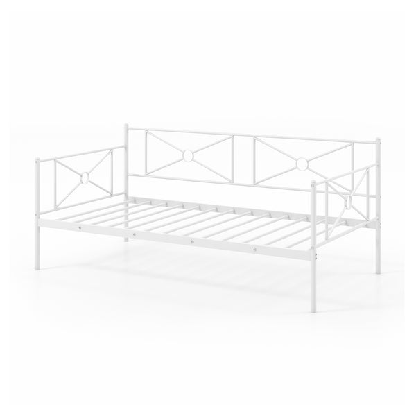 Metal double bed frame with sturdy steel slats - White