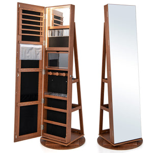 Jewelry cabinet with 360° rotating mirror, 3 color LED modes, lockable - Dark Brown