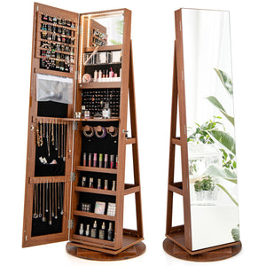 Jewelry cabinet with 360° rotating mirror, 3 color LED modes, lockable - Dark Brown