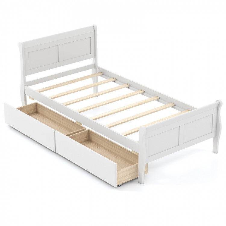 Single bed with 2 storage drawers, wooden platform bed frame