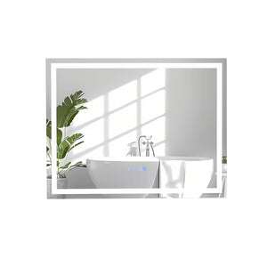 LED bathroom mirror, rectangular wall-mounted mirror with 3-color dimmable lights - M