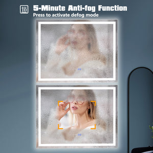 LED bathroom mirror, rectangular wall-mounted mirror with 3-color dimmable lights - M