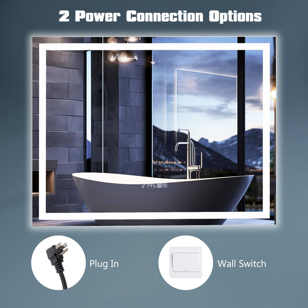 LED bathroom mirror, rectangular wall-mounted mirror with 3-color dimmable lights - M