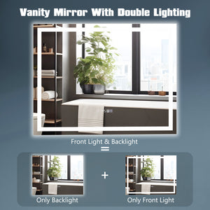LED bathroom mirror, rectangular wall-mounted mirror with 3-color dimmable lights - M