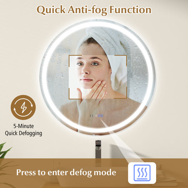 32-inch anti-fog bathroom wall mirror with 3-color LED lights