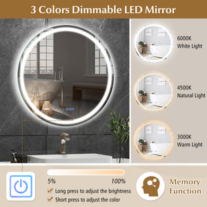 32-inch anti-fog bathroom wall mirror with 3-color LED lights