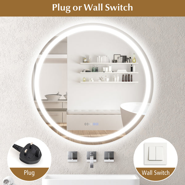 32-inch anti-fog bathroom wall mirror with 3-color LED lights