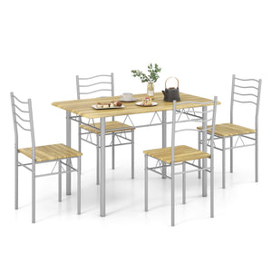 Set of 5 wooden and metal dining tables with 4 chairs - Walnut