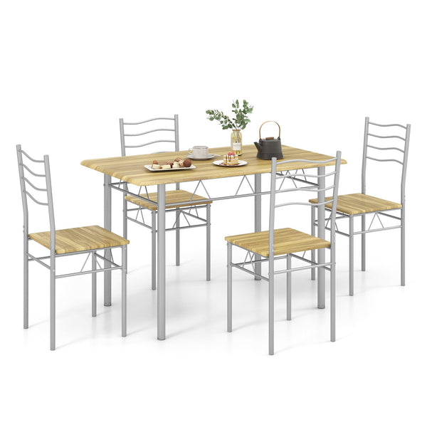 Set of 5 wooden and metal dining tables with 4 chairs - Walnut