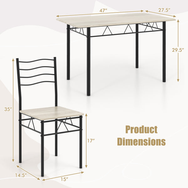 Set of 5 wooden and metal dining tables with 4 chairs