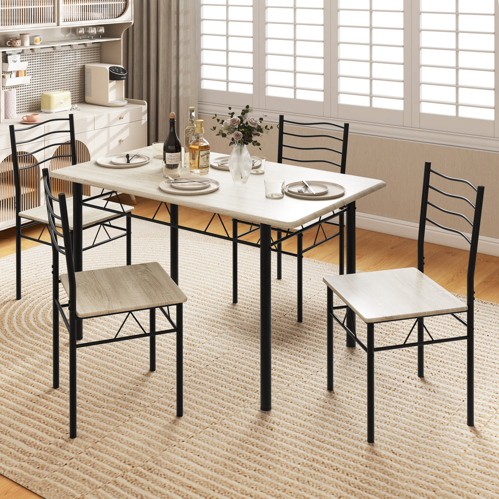 Set of 5 wooden and metal dining tables with 4 chairs