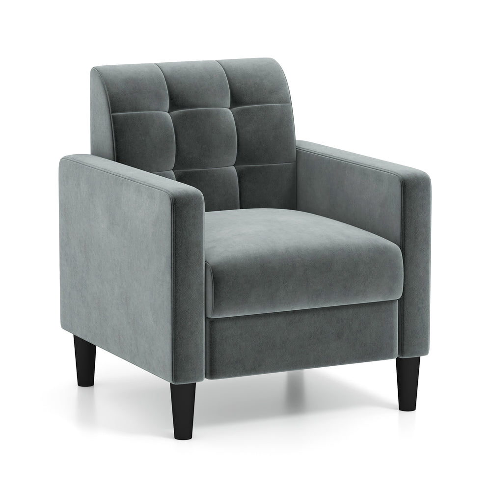 Mid-century modern velvet accent chair with tufted back - Grey 