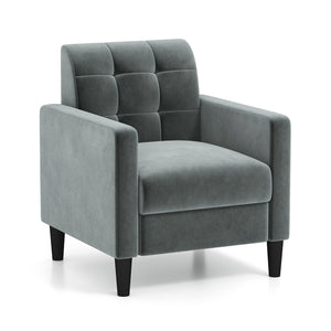 Mid-century modern velvet accent chair with tufted back - Grey 
