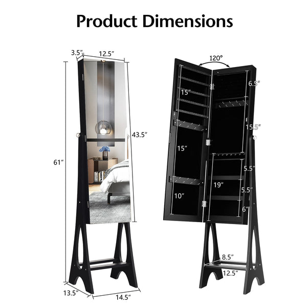 Armoire à Bijoux Miroir Debout-Noir