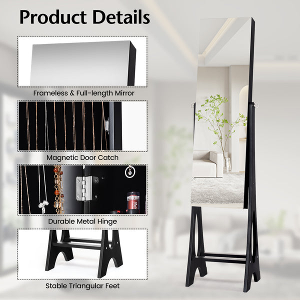 Armoire à Bijoux Miroir Debout-Noir