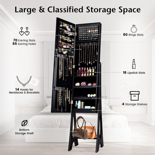 Armoire à Bijoux Miroir Debout-Noir