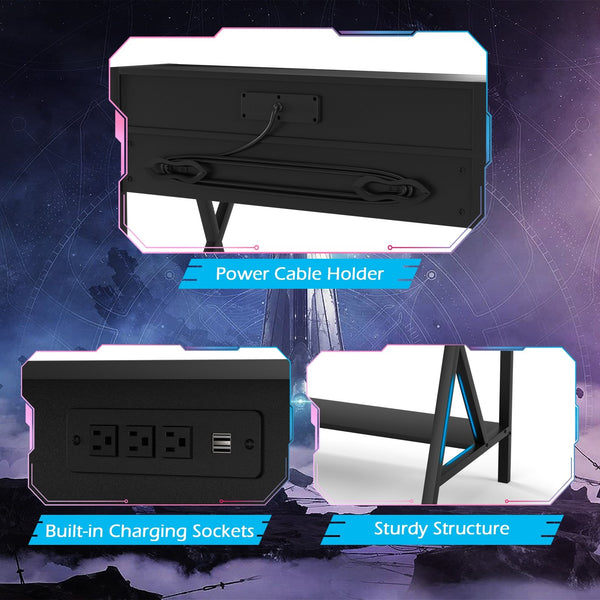 Bureau de jeu professionnel tout-en-un avec tasse et support pour casque