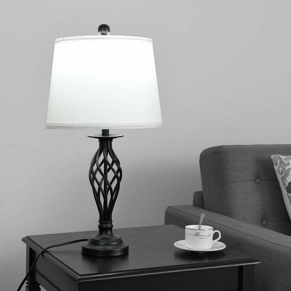 Set of 3 lamps: 2 table lamps and 1 floor lamp with fabric shades
