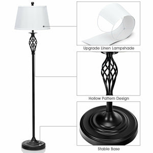 Set of 3 lamps: 2 table lamps and 1 floor lamp with fabric shades