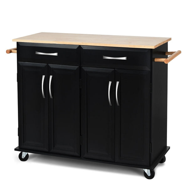 Armoire de rangement pour chariot de cuisine à roulettes avec dessus en bois - Noir