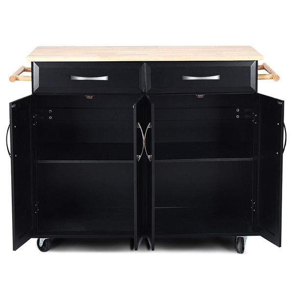 Armoire de rangement pour chariot de cuisine à roulettes avec dessus en bois - Noir