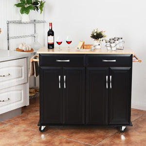 Armoire de rangement pour chariot de cuisine à roulettes avec dessus en bois - Noir