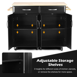 Armoire de rangement pour chariot de cuisine à roulettes avec dessus en bois - Noir