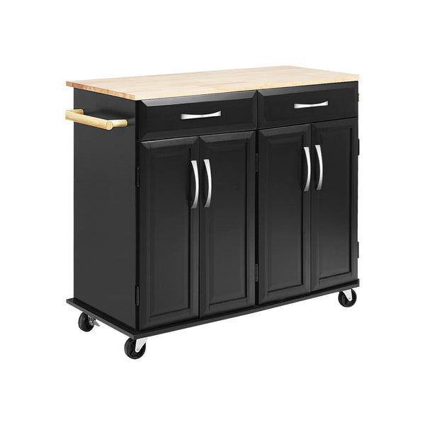 Armoire de rangement pour chariot de cuisine à roulettes avec dessus en bois - Noir