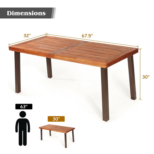 Rustic rectangular acacia wood dining table