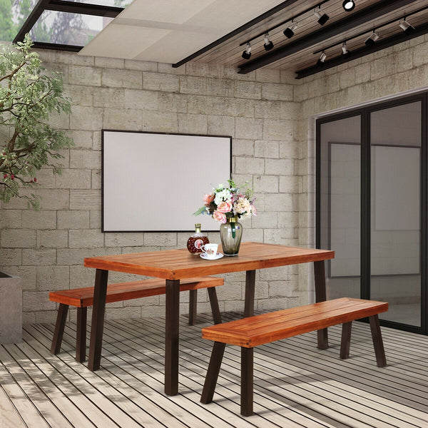 Rustic rectangular acacia wood dining table