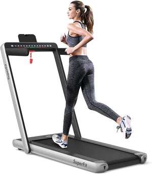 2-in-1 Motorized Electric Treadmill with Dual Display - Silver