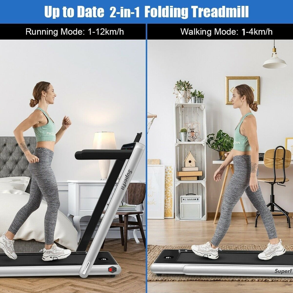 2-in-1 Motorized Electric Treadmill with Dual Display - Silver
