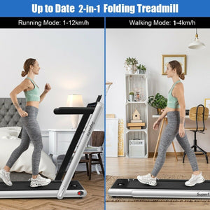 2-in-1 Motorized Electric Treadmill with Dual Display - Silver