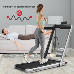 2-in-1 Motorized Electric Treadmill with Dual Display - Silver