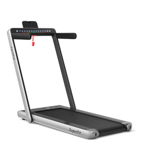 2-in-1 Motorized Electric Treadmill with Dual Display - Silver