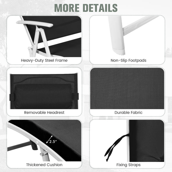 Chaise longue pliante légère d'extérieur - Noir