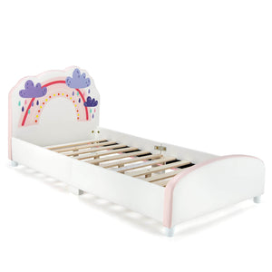 Lit plateforme rembourré en bois pour enfants avec motif arc-en-ciel