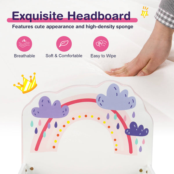 Lit plateforme rembourré en bois pour enfants avec motif arc-en-ciel