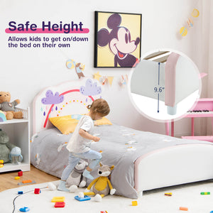 Lit plateforme rembourré en bois pour enfants avec motif arc-en-ciel