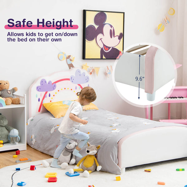 Lit plateforme rembourré en bois pour enfants avec motif arc-en-ciel