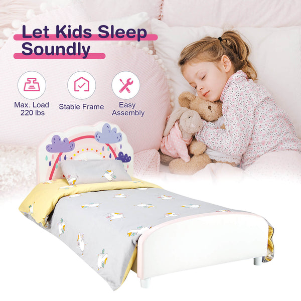 Lit plateforme rembourré en bois pour enfants avec motif arc-en-ciel