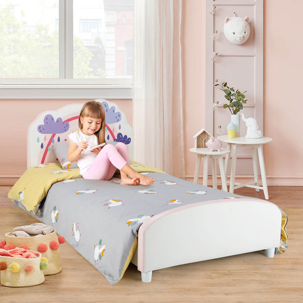 Lit plateforme rembourré en bois pour enfants avec motif arc-en-ciel