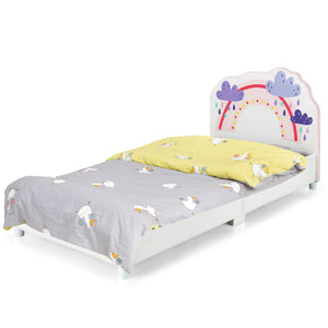 Lit plateforme rembourré en bois pour enfants avec motif arc-en-ciel