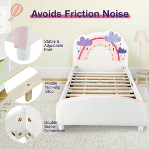 Lit plateforme rembourré en bois pour enfants avec motif arc-en-ciel