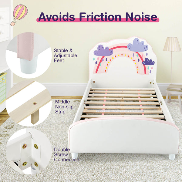 Lit plateforme rembourré en bois pour enfants avec motif arc-en-ciel