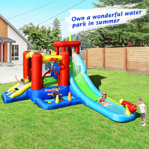Toboggan aquatique gonflable 9 en 1 pour enfants avec maison de rebond sans souffleur