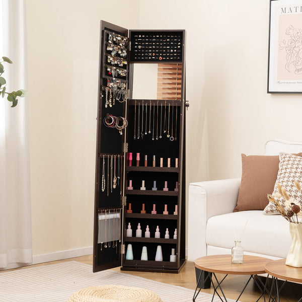 Armoire à bijoux autoportante verrouillable avec miroir pleine longueur