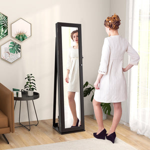 Armoire à bijoux autoportante verrouillable avec miroir pleine longueur