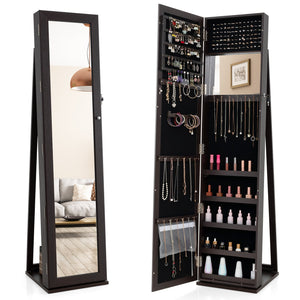 Armoire à bijoux autoportante verrouillable avec miroir pleine longueur