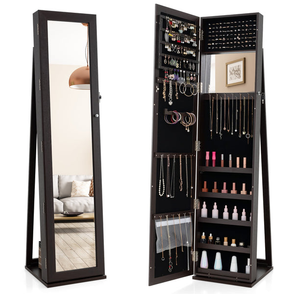Armoire à bijoux autoportante verrouillable avec miroir pleine longueur